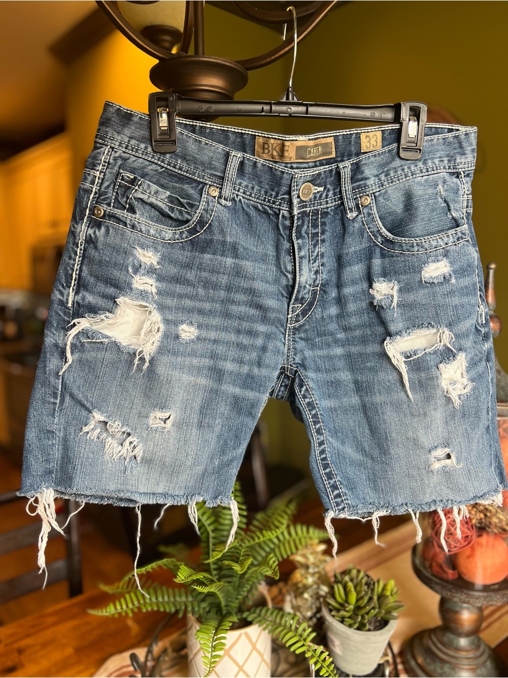BKE Carter Distressed Jean Shorts in Blue